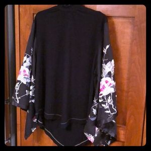 Free people black top with floral sleeves